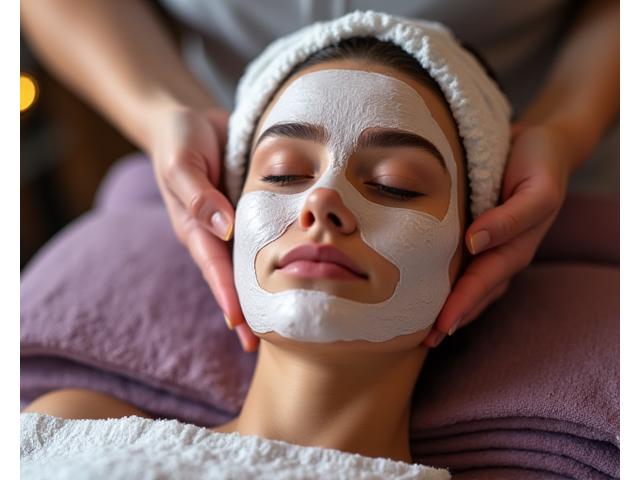 Serene facial treatment in progress with elegant spa setting